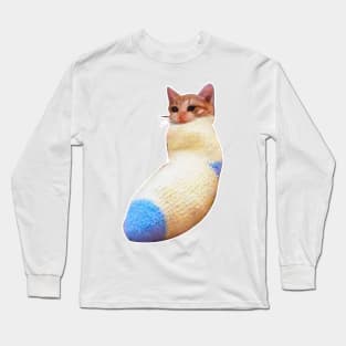 sadcat crying cat in sock meme Long Sleeve T-Shirt